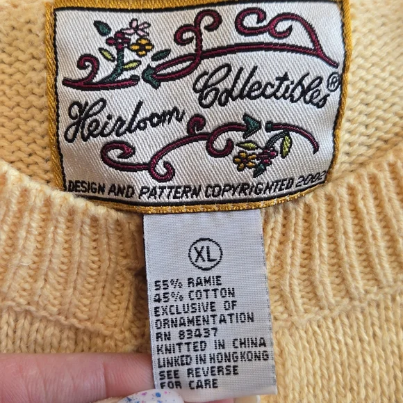 VTG Heirloom Collectibles Patriotic Americana Cardigan XL Yellow Embroidered - Picture 7 of 10